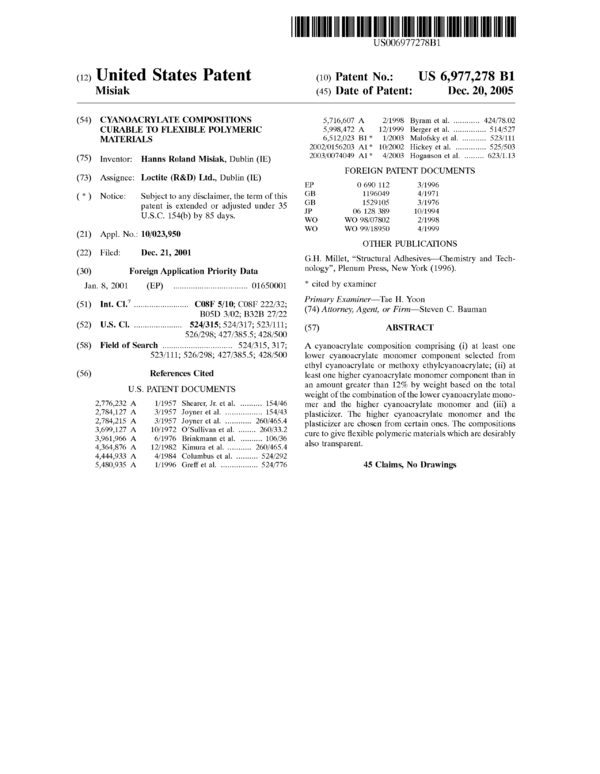Cyanoacrylate Compositions Curable to Flexible Polymeric Materials